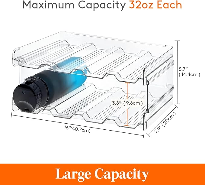 Stackable Water Bottle Organizer – Plastic Holder for 8 Bottles, Kitchen Pantry, Cabinet, Fridge, Wine & Tumbler Storage Rack