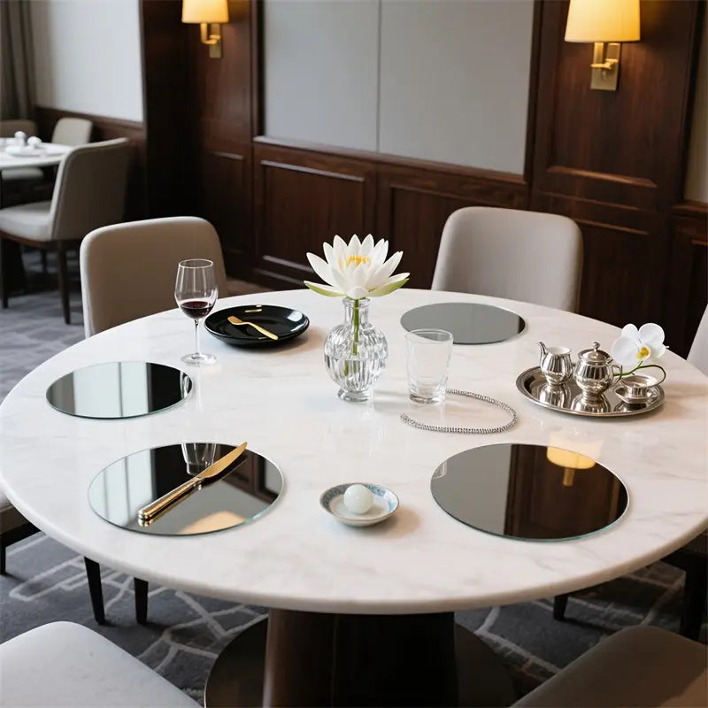 Circular Acrylic Mirror Trays | 12 PCS | 2mm Thick Shatterproof Self-Adhesive Wall Stickers, Detachable Horizontal Mirror Surface for Wedding Table, Birthday Party, Versatile Tray Use, Modern Decorative Trays
