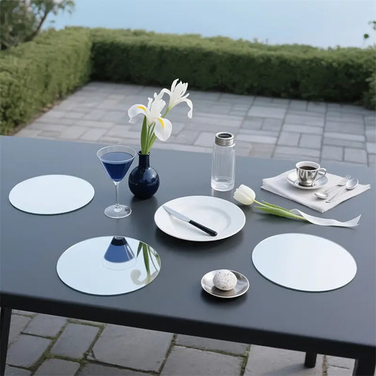 Circular Acrylic Mirror Trays | 12 PCS | 2mm Thick Shatterproof Self-Adhesive Wall Stickers, Detachable Horizontal Mirror Surface for Wedding Table, Birthday Party,  Versatile Tray Use, Modern Decorative Trays