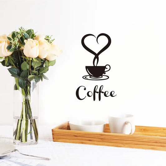 Coffee Cup & Heart, Love - Beautiful Kitchen Wall Decal - Best For Home & Restaurant