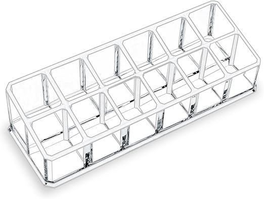 Acrylic Lipstick Holder,Small Clear Compact Lip Gloss Balm Chapstick Perfume Sample Organizer with 12 Slots