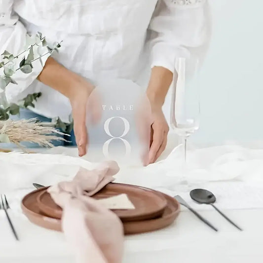 Frosted Acrylic Table Plaques - Blank Arched Table Plaques for DIY Wedding, Party, Anniversary, Event Decorations (Includes 9 Acrylic Plaques and 9 Bases)