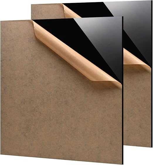 Black Acrylic Sheets, 2 Pcs | Black Plexiglass Sheets, Black Plasitc Board with Protective Paper for DIY Project, Craft, Picture Frames, Sign, Weding invitaton