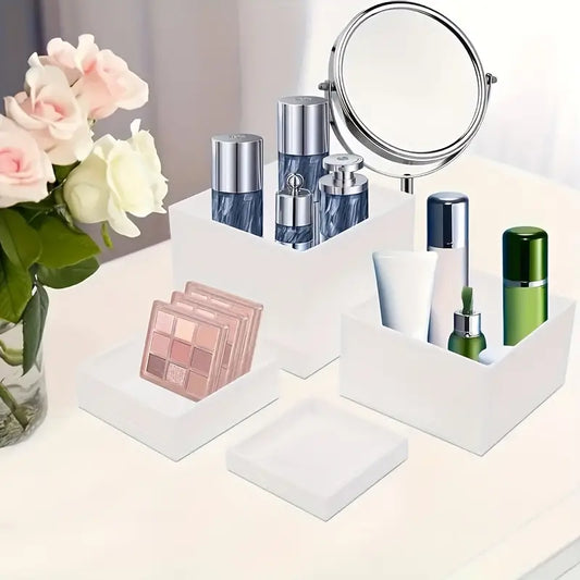 4pcs White Acrylic Display Stands - Elegant Jewelry & Dessert Organizer with Hollow Base, Perfect for Buffet Tables, Parties, and Home Decor, Dessert Display | Modern Display Stands | Sleek Finish, Jewelry Organizer Stands