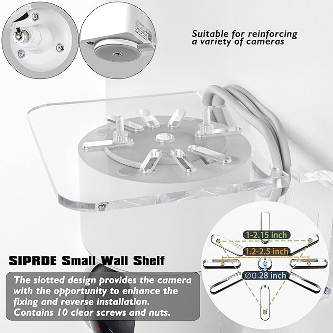 Acrylic Small Wall Shelf Set of 3 for Security Cameras, Speakers, Baby Monitors & More - 4'' Universal Adhesive Shelf Easy to Install No Drill, with Cable Clips (Clear)