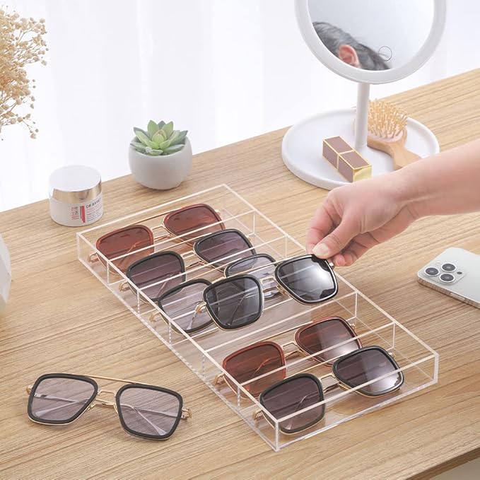 Premium Grade Acrylic Sunglasses Display Organizer, 6 Slot Clear Eyeglasses Storage Case Tray