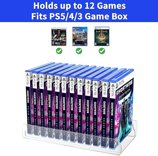 Acrylic Video Game Storage Organizer Stand for PS5, PS4, PS3, Game Storage, PS5 Game Holder, Game Box, Display Stand, Fits up to 12 Games (Clear)