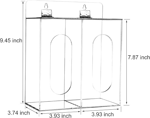 Acrylic Glove Dispenser Box Holder with Lid, Double Hairnet & Shoe Cover Dispenser, Bouffant Cap Dispenser, Emesis Bags Dispenser, Can Hang on The Wall and Stand on The Table (Clear)