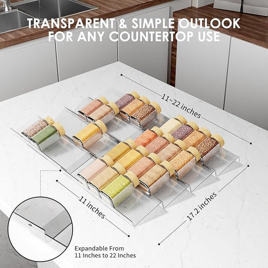 11" Spice Drawer Organizer, 4 Tier Clear Acrylic Seasoning Jars Drawer Insert, Kitchen Drawer Spice Rack Tray for Cabinet/Countertop