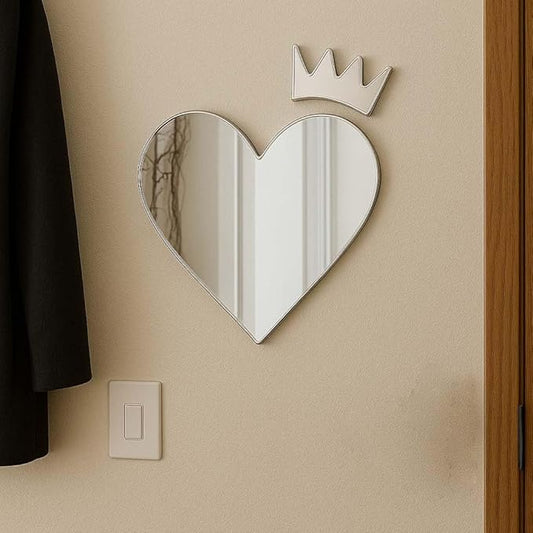 Heart-Shaped Acrylic Mirror Wall Art with Crown - Best For Bedroom