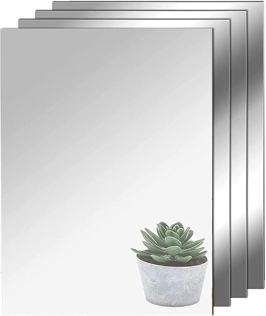 HD Adhesive Mirror 4 Pieces No Glass Tiles A4 Self-Adhesive Sheets Flexible Film Acrylic Wall Decoration (29 x 21 cm)
