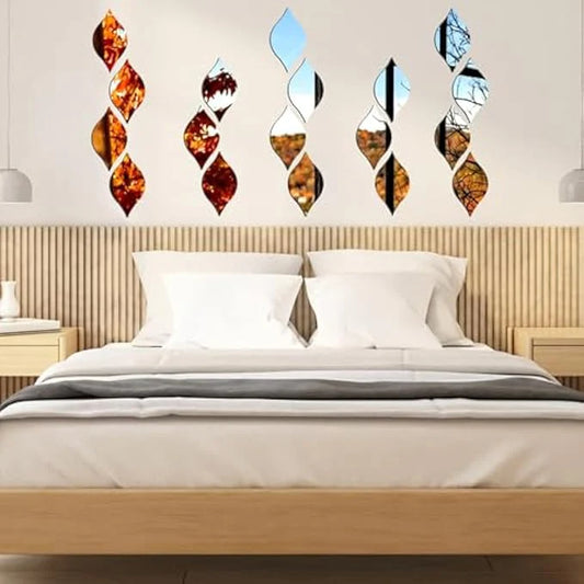 Leaf Design Acrylic Mirror - Set of 10 - Home Decor Wall Mirror