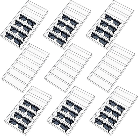 Acrylic Sunglass Organizer, 6 Slot Eye Glasses Storage Display Case Stackable Eyewear Drawer Organizer Tray
