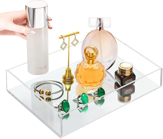Vanity Tray, Multifunctional Bathroom Decorative Tray with Smooth Mirror Home Décor, Countertop Organization Bathroom Holder Organizer for Candles Perfume Cosmetics Jewelries