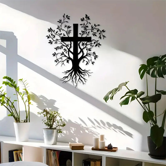 Jesus Cross with Tree - Chirsmas Gift - Chirstian Home Decal