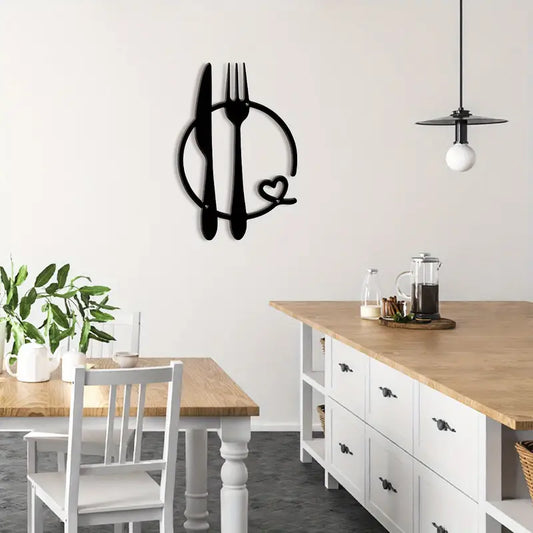Fork and Knife Wall Art with Heart Accent - Kitchen Wall Decor