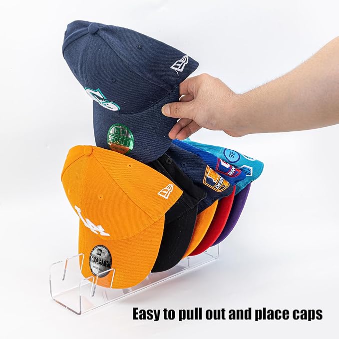 Hat Stand for Baseball Caps Display and Organizer - 2 Pack, No Install Acrylic Hat Holder for 14 Baseball Caps for Bedroom, Closet, Dresser(Clear)