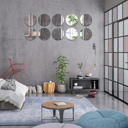 Circle Acrylic Mirror - 10 pieces -Acrylic Crystal Mirror - Best For Living Room, Bedroom & Stair Wall