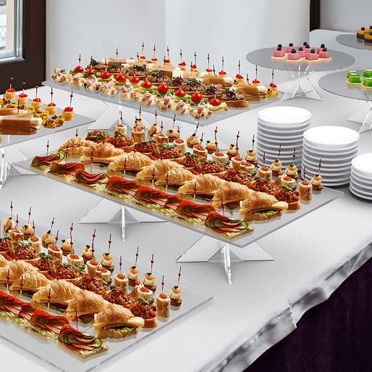 Acrylic Display Stand - Buffet Serving Tray Riser - Cupcakes, Pastries, Appetizers (Rectangle, 24" x 16")