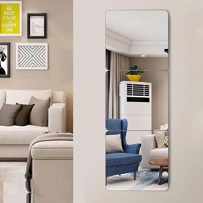 Square with Round Edge Acrylic Mirror - 3 pieces -Acrylic Crystal Mirror - Best For Living Room, Bedroom & Stair Wall