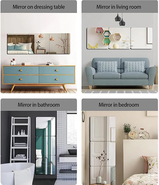 Square with Round Edge Acrylic Mirror - 3 pieces -Acrylic Crystal Mirror - Best For Living Room, Bedroom & Stair Wall