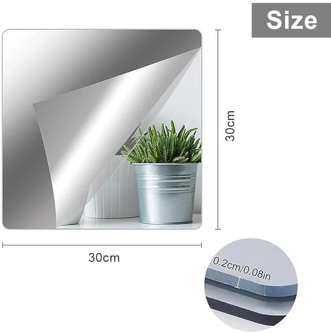 Square with Round Edge Acrylic Mirror - 3 pieces -Acrylic Crystal Mirror - Best For Living Room, Bedroom & Stair Wall