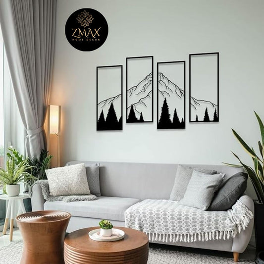 Mountain and Forest Wall Frame | 4 Pcs | Acrylic Wall Art | Home Decoration