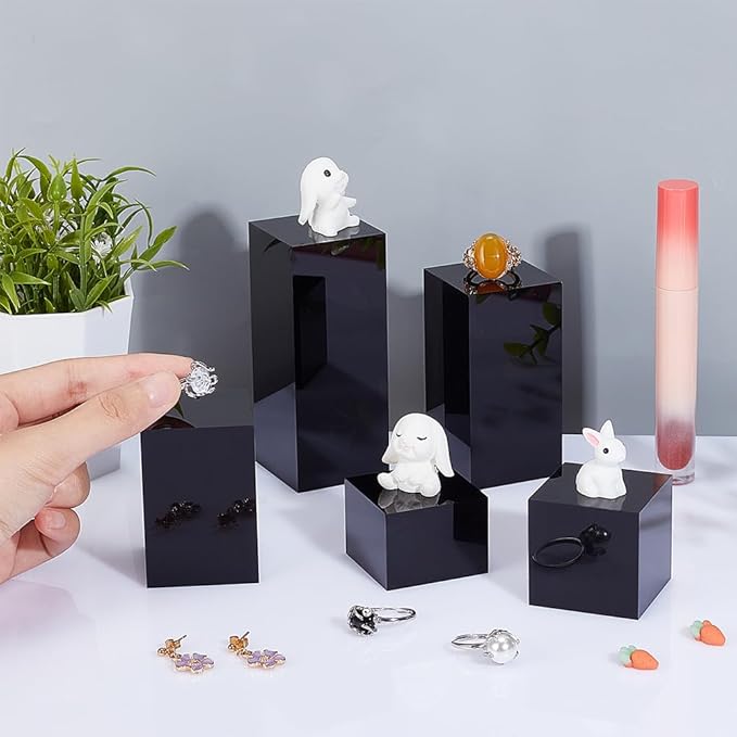 5Pcs Black Acrylic Cube Display Block 3/4/6/8/10cm Solid Display Pedestal Stand for Gem Display Jewelry Display Displaying Pop Figures Cosmetic Showing