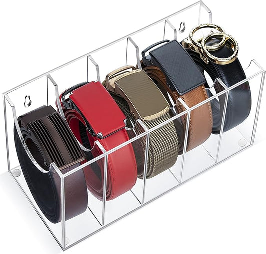 Acrylic Belt Organizer, 5 grid Belt Holder, Belt Storage, Belt Organizer for closet, Tie Organizer for closet, Skincare Organizers, Organizer for Belts, Ties, Watches, Cosmetics, Underwear