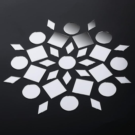120 Pcs Small Acrylic Craft Mirrors – Square, Diamond & Round Mosaic Mirror Tiles for DIY Crafts, Disco Balls, Lamps & Decorations