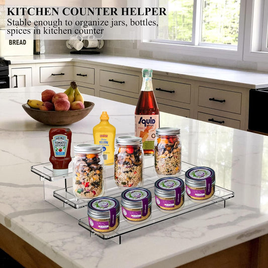 Clear Acrylic Display Risers Stand, , 3 Tiered Shelf Organizer for Perfumes, Cupcakes, Jars, Bottles, Lotions, Spices, Display Shelf in Dresser, Store, Supermarket, Kitchen Counter