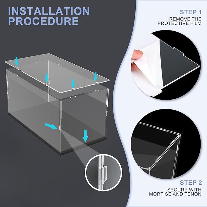 Acrylic Display Case with Black Base for Lego | Clear Acrylic Display Box for Collectibles Dustproof Protection Showcase (Black, 40x20x20 cm / 15.7x7.9x7.9 inch)