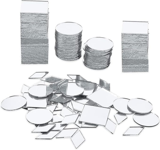 120 Pcs Small Mirrors for Crafts, 3 Shapes Mirror Pieces for Crafts, Square Diamond Round Craft Mirror DIY Mirror Mosaic Tiles for Disco Ball Lamp Framing Decoration