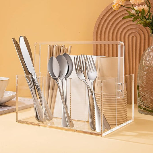 Space Organizers Plastic Acrylic Utensil Holder Silverware Caddy For Picnic Party