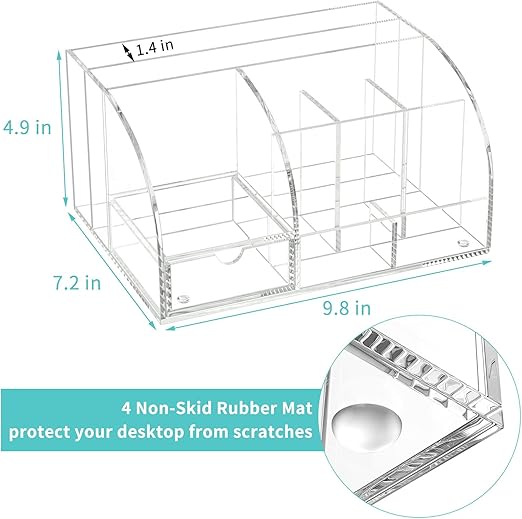 Clear Acrylic Desk Organizer with Drawer – 8 Compartments Office Supplies Storage for Home, School & Workspace