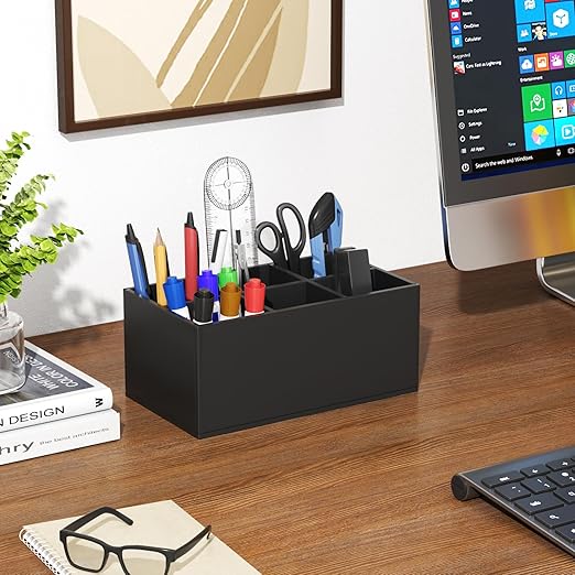 Black Acrylic Makeup Brush Holder 6-Slots for Vanity Countertop