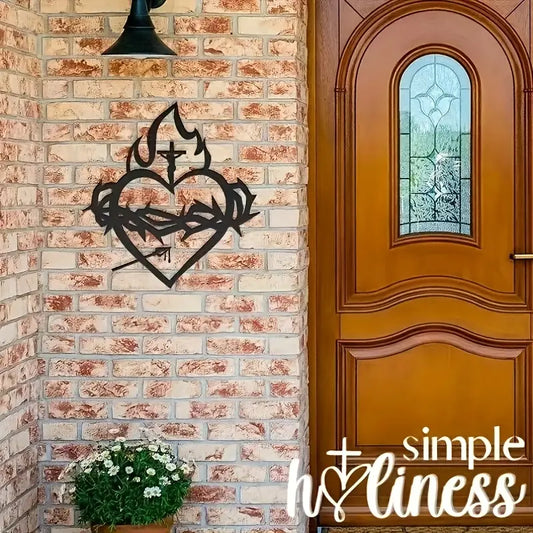 Catholic Cross with Thorns & Flames, Modern - Christian Home Decor - - Christmas & Baptism - For Church or Home