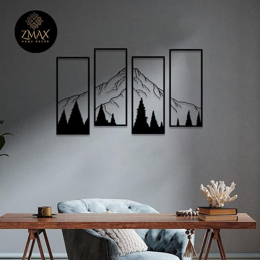 Mountain and Forest Wall Frame | 4 Pcs | Acrylic Wall Art | Home Decoration