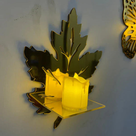 Golden Leaves Acrylic Decor | DIY Mini Shelves Wall