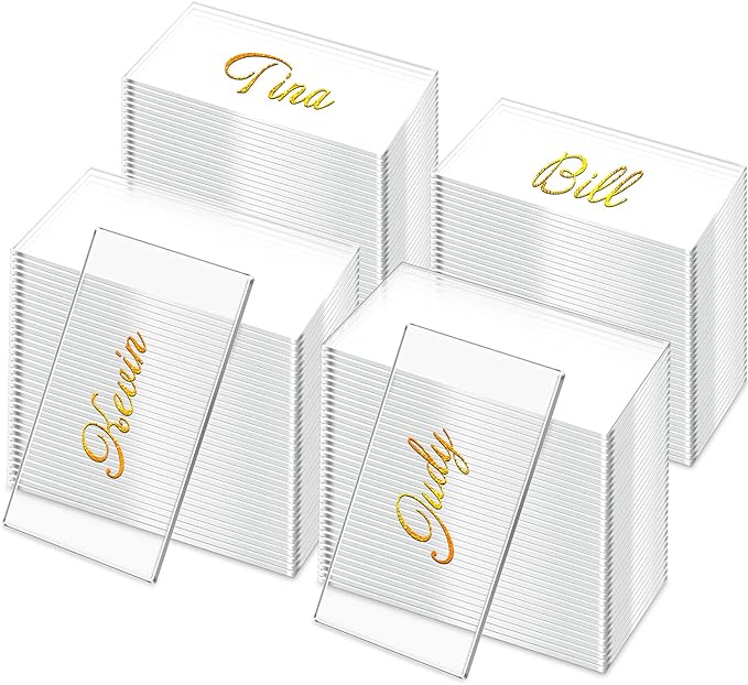 120 Pcs Clear Acrylic Wedding Place Cards Acrylic Table Number Card Blank Name Plate Seating Chart Sign for Wedding DIY Table Setting Banquet Party(Rectangular Style)