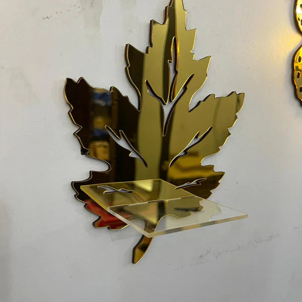 Golden Leaves Acrylic Decor | DIY Mini Shelves Wall