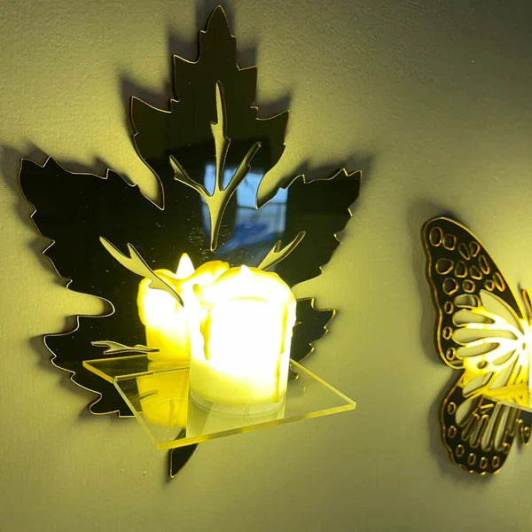 Golden Leaves Acrylic Decor | DIY Mini Shelves Wall