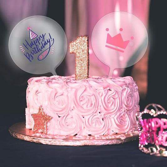 Acrylic Cake Toppers – 4pcs Reusable Crystal Clear Large Cake & Cupcake Toppers with Sticks for Birthday, Wedding, Anniversary & Party Celebrations