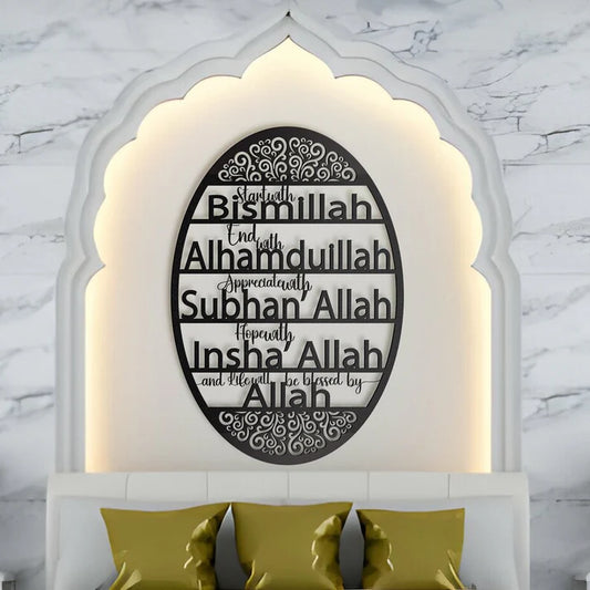 Start with Bismillah End with Alhamdulillah Wall Art – Acrylic Islamic Calligraphy Home & Kitchen Décor
