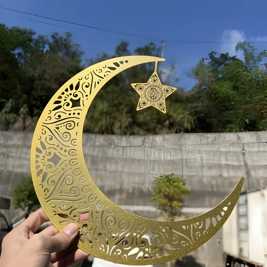 Ramadan Moon and Star | 2 Pcs Acrylic Wall Decoration | Islamic Calligraphy | UAE Ramadan & Eid Decor