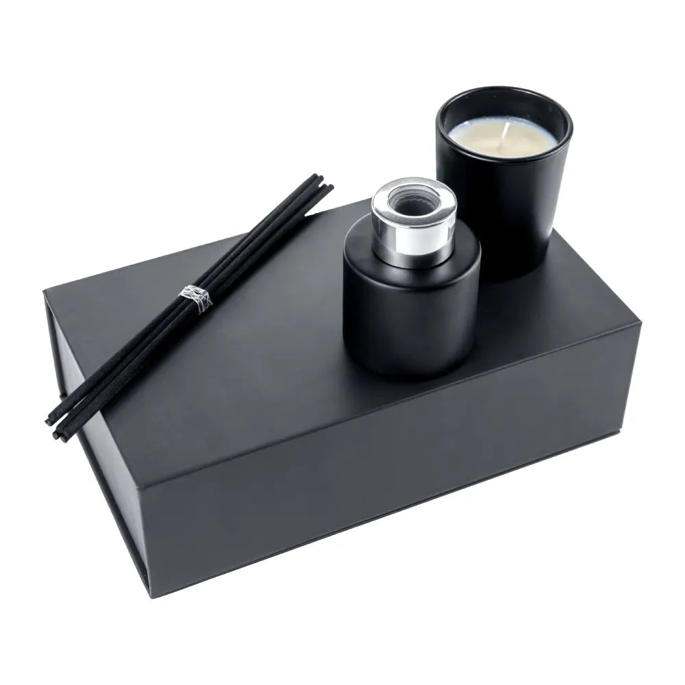 Matte Black Scented Candle and Aroma Reed Diffuser Gift Set
