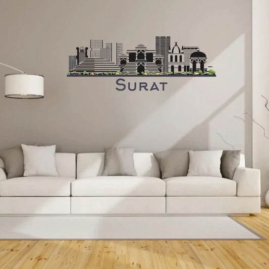 Surat, India - Skyline Acrylic Wall Art - Home Decal - Indian National Day