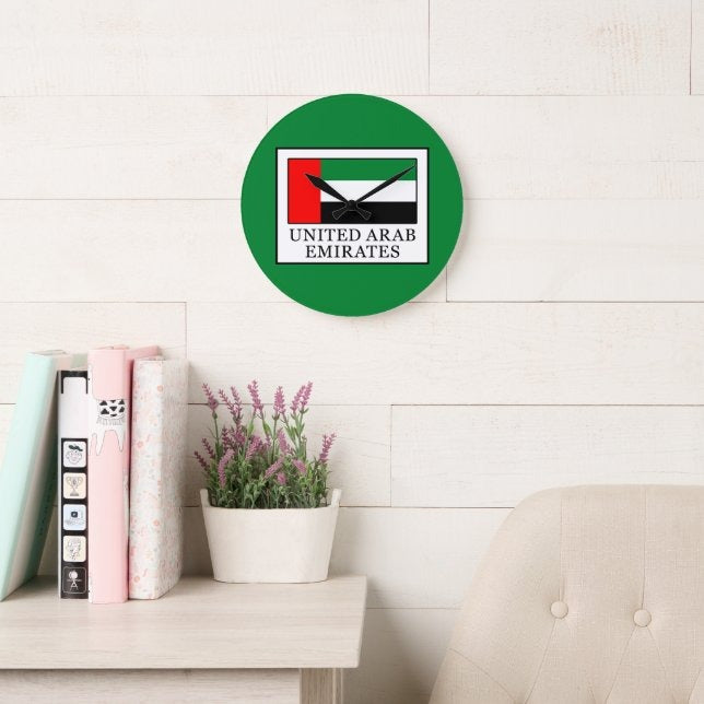 UAE Flag Round Red & Green Background Wall Clock | National Day Wall Decor | UAE Home & Office Decoration | Patriotic Gift Idea