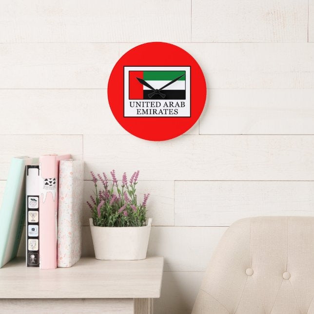 UAE Flag Round Red & Green Background Wall Clock | National Day Wall Decor | UAE Home & Office Decoration | Patriotic Gift Idea