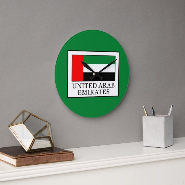 UAE Flag Round Red & Green Background Wall Clock | National Day Wall Decor | UAE Home & Office Decoration | Patriotic Gift Idea